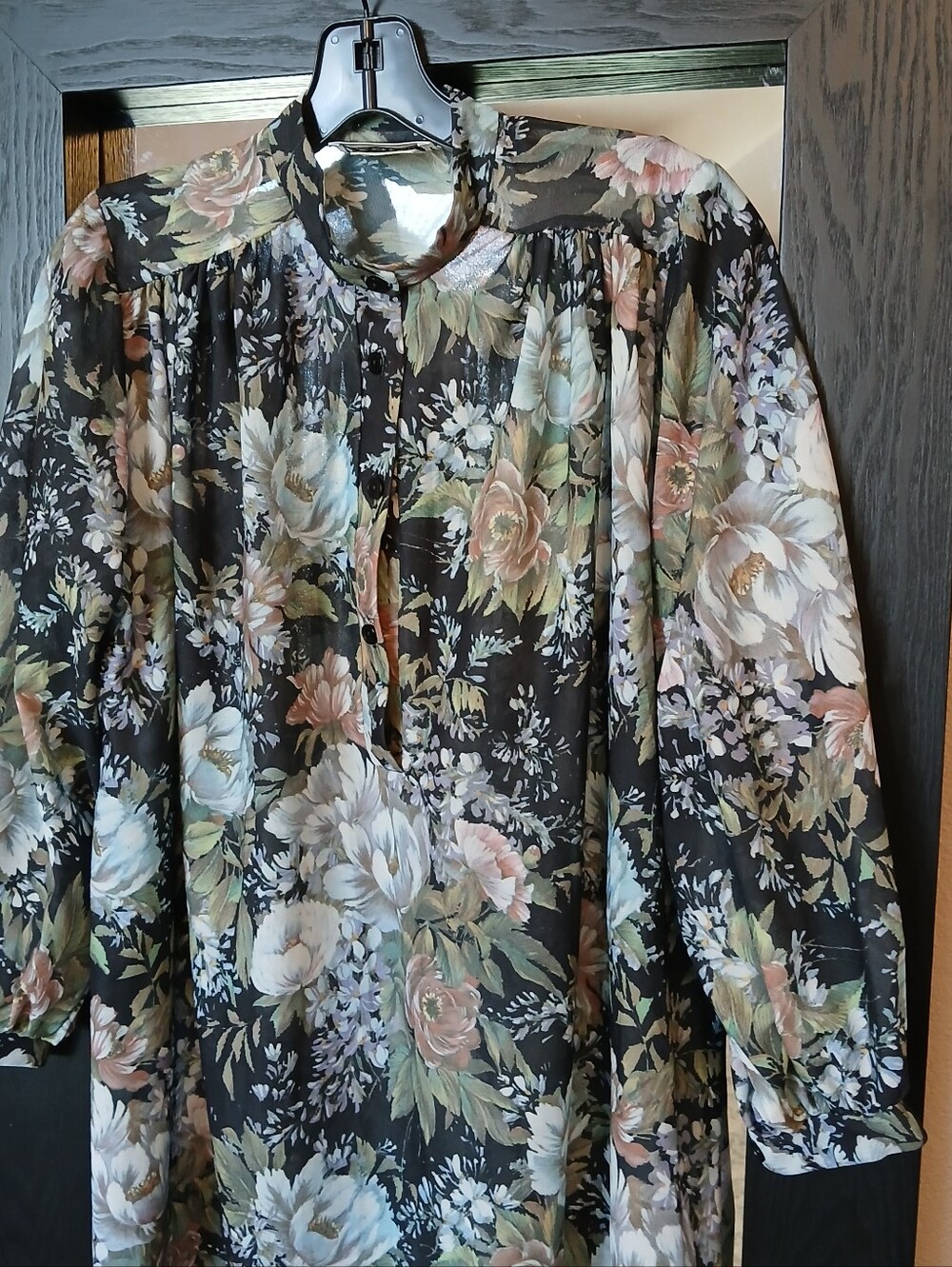 VTG 70s Dress Tunic Black Floral Teddi Of California Sz 12 - Picture 2 of 8